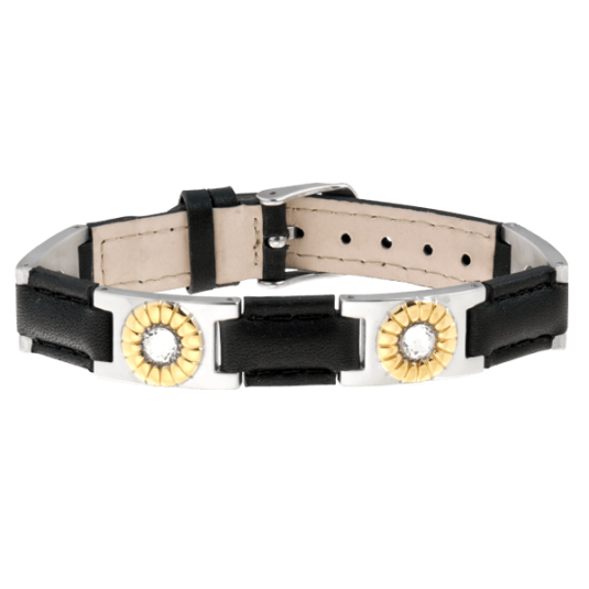 Black Leather Gem Duet Magnetic Bracelet