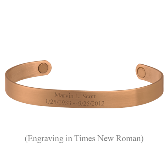 Custom Engraved Sabona Copper Bracelet, engraving in Times New Roman